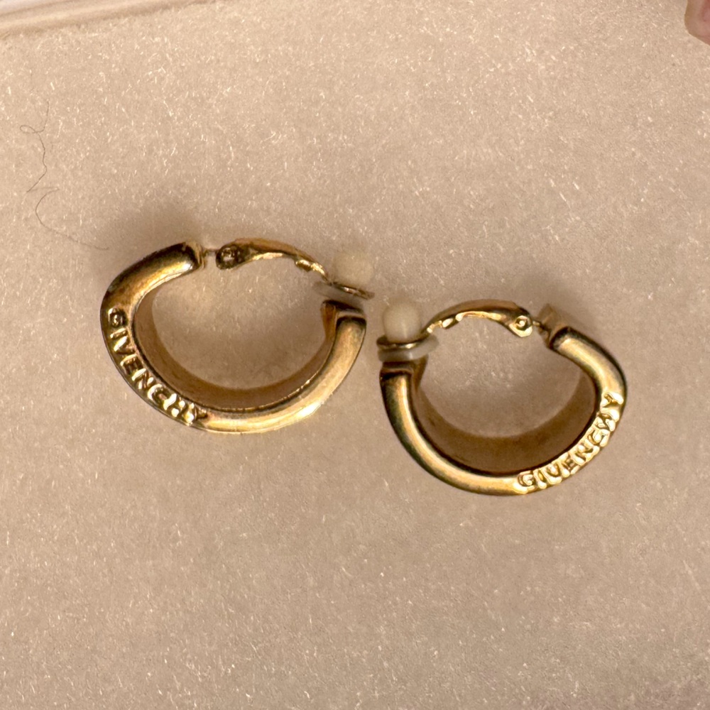 Vintage GIVENCHY New York Gold Tone Logo Clip On EARRINGS Rare